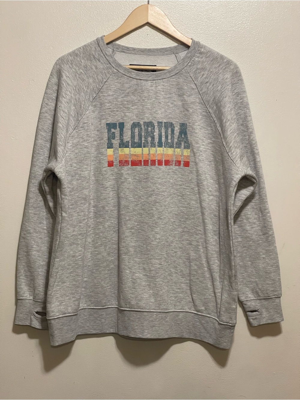 State of Mine Light Gray Crewneck with Blue, Yellow and Red Graphic